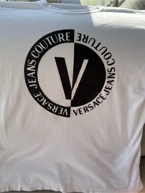 Versace Jeans Collection White T-Shirt with Black Logo Emblem